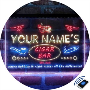 Personalisierte Zigarren bar Home Bar Tri-Color LED Neon Lichtschild, ein einzigartiges 3D Graviertes Art Decor | Personalisiert Name Datum Text Man Cave st9-qz1-tm