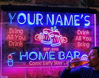 Letreiro de néon personalizado para bar em casa - Decoração de bar com luz LED personalizada - Arte de parede para espaço masculino - Letreiro "Traga sua própria cerveja" - Presente para amantes de cerveja - st6-p1-tm