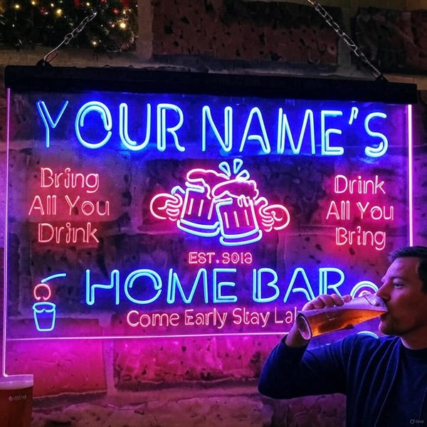 Custom Home Bar Neon Sign - Personalized LED Bar Light Decor - Man Cave Wall Art - Bring Your Own Beer Sign - Beer Lovers Gift - st6-p1-tm