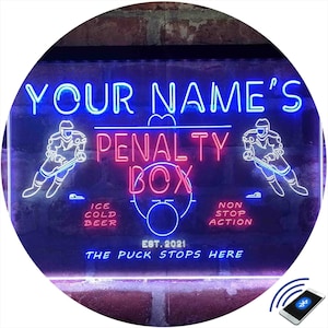 Personalized Penalty Box Hockey Home Bar Tri-Color LED Neon Light Sign,Unique 3D Engraved Art Decor Customize Name Date Man Cave  st9-qt1-tm