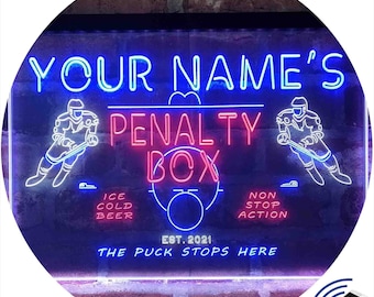 Personalized Penalty Box Hockey Home Bar Tri-Color LED Neon Light Sign,Unique 3D Engraved Art Decor Customize Name Date Man Cave  st9-qt1-tm