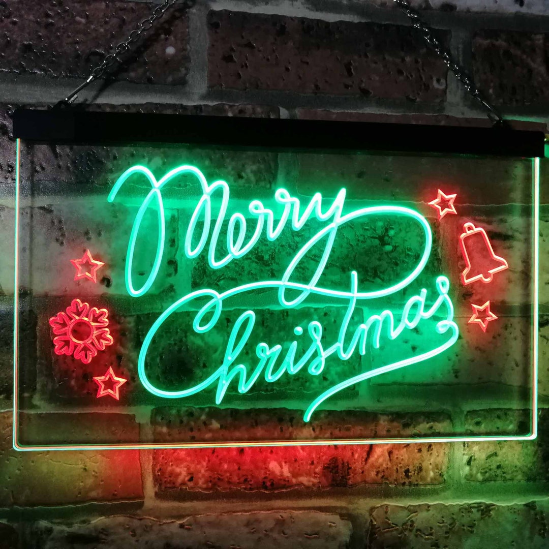 Merry Christmas Tree Star Bell Display Home Décor Dual Color LED Neon ...