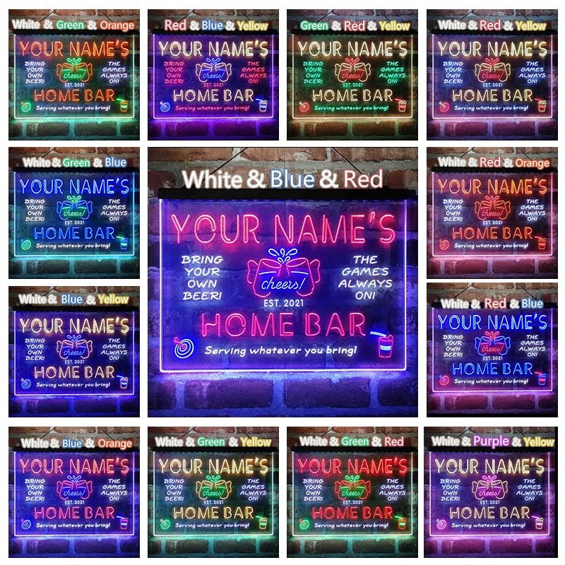 Personalized Home Bar Cheers Game Room Home Bar TriColor LED Etsy
