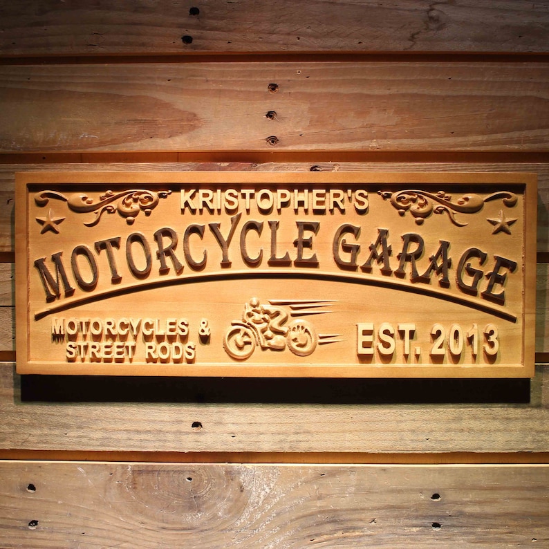 Wpa0409 MOTORCYCLE GARAGE Name Personalized First Name Wood Etsy