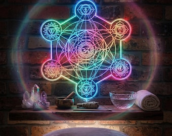 Letrero de neón LED con diseño de flor de loto de siete chakras, mandala multicolor para decoración de pared, ideal para salas de meditación y estudios de yoga (fnd-i0130).