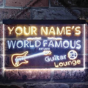 White and Yellow ADVPRO Guitar Lounge Dual Color LED Neon Sign