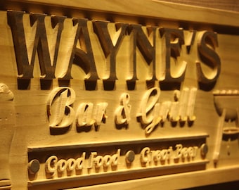 Spersonalizowany szyld baru i grilla, grawerowany w drewnie, napis 3D
