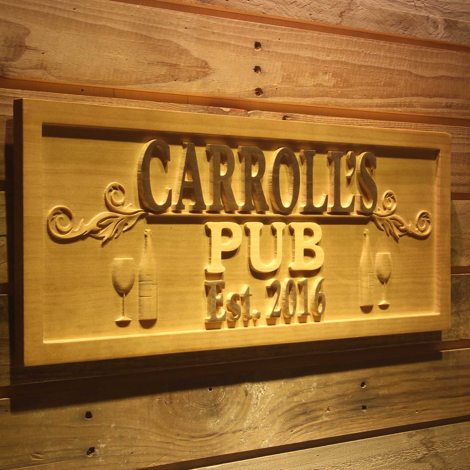 Wpa0162 名前入り PUB ワイングラス 創業年付き 木製彫刻木製看板