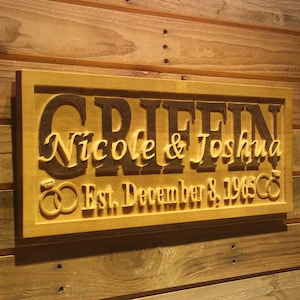 wpa0048 Personalized Wedding Gift Rings Last Name First Names Housewarming Gift Family Name Home Décor Wooden Signs