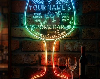 Customizable Home Bar LED Neon Sign Personalized Wine Glass Decor for Kitchen Man Cave Pub Nightclub Wall Art fnd-p3a-tm-c