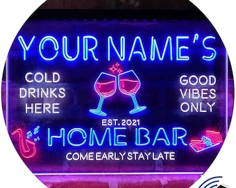 Personalized Red White Wine Glass Home Bar Tri-Color LED Neon Light Sign, Unique 3D Engraved Art Decor | Customize Name Man Cave  st9-p3-tm