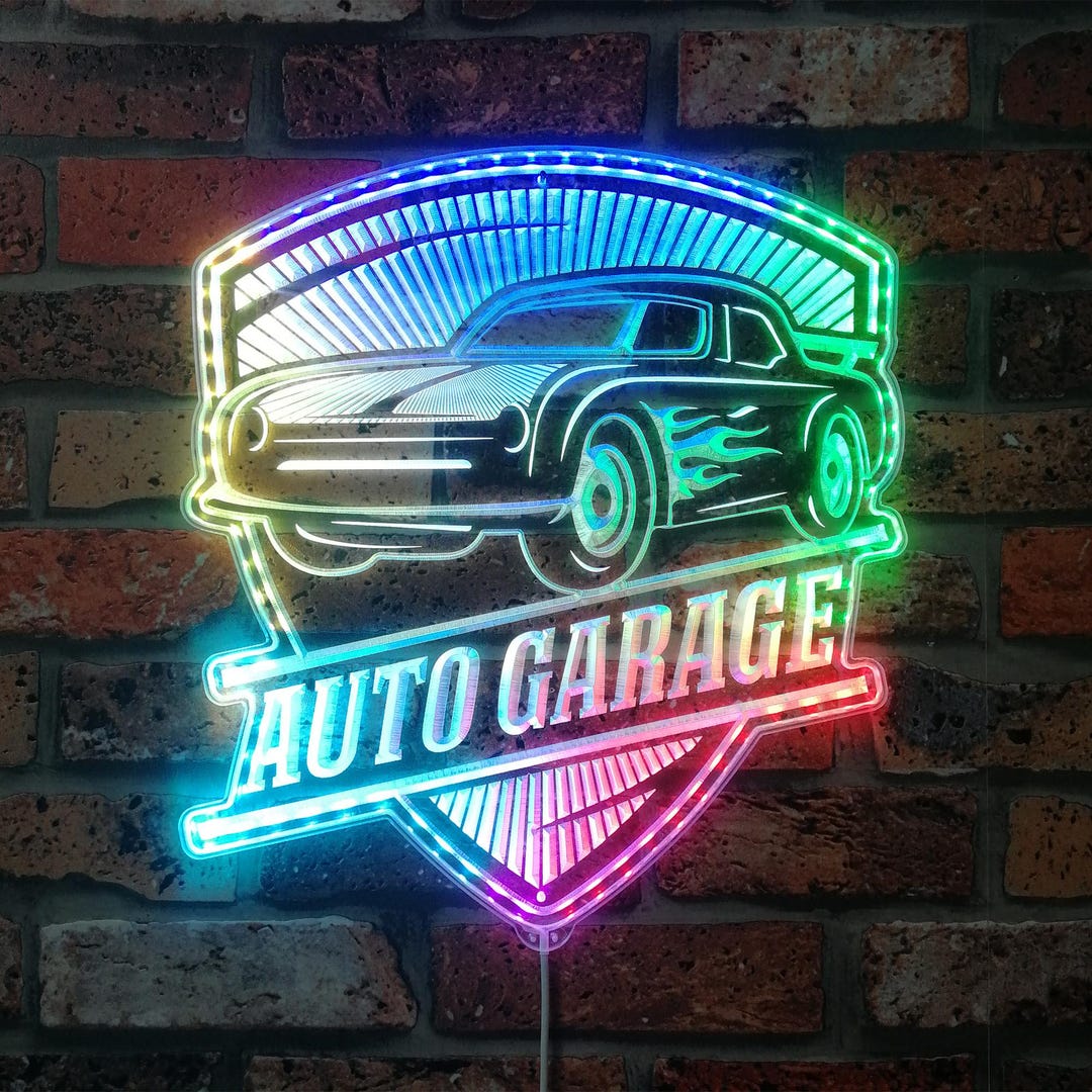 Auto Garage LED Neon Sign - Vintage Muscle Car Wall Decor - Man Cave ...