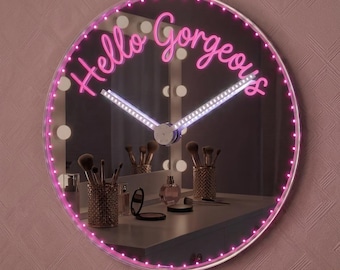 Hello Gorgeous GlowHands Custom Smart LED Wall Clock, Makeup Room Decor, Continuous Glowing Hands, RGBIC App Control, Cute Aesthetic Bedroom