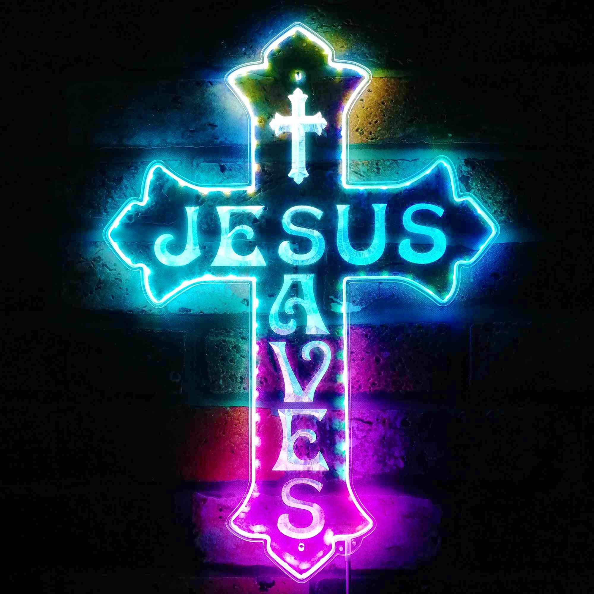 HEVMEVENI Cross Jesus Neon Sign, Decorazione per la casa Flex Silicone LED Neon Segno Cross of San Wall Art Decor Regelius Regalo,Rosso,30cm