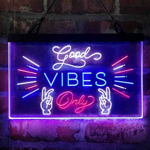Good Vibes Only Victory Hand Tri-color Led Neon Sign st9-i3076