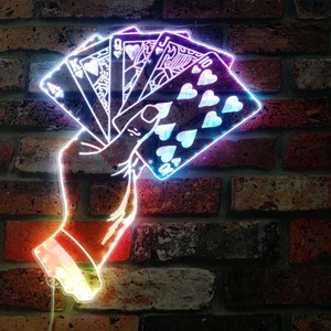 Insegna LED RGB Dynamic Glam Royal Flush Poker Hand Casino - Forma tagliata su bordo - Decorazione da parete 3D intelligente - Multicolore st06-fnd-i0243-c