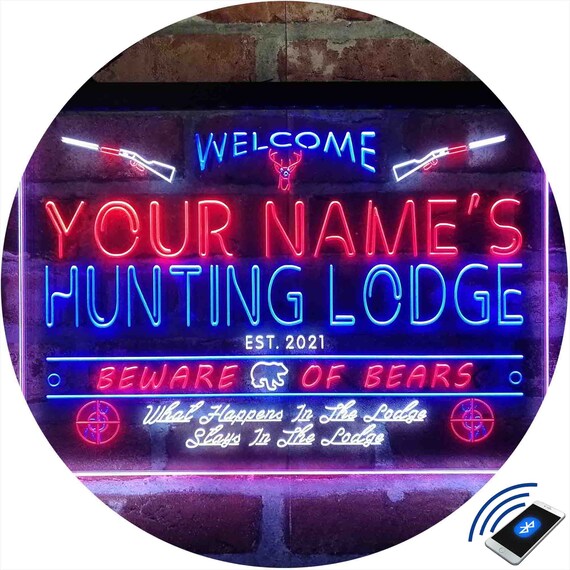 PERSONALIZED LED LIGHTED DEER HUNTERS LODGE CUSTOM BAR SIGN PERSONALIZED LED LIGHTED DEER HUNTERS LODGE CUSTOM BAR SIGN