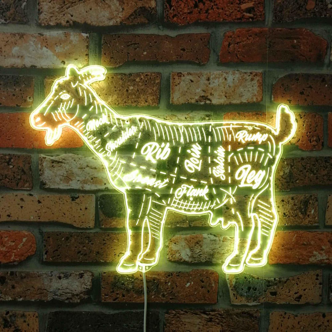 Goat Butcher Cuts LED Neon Sign - Meat Cut Diagram Wall Decor - Kitchen ...