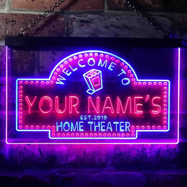 Personalisiert Ihr Name Est Year Theme Heimkino Kino Dual Color LED Neon Sign st6-ph2-tm