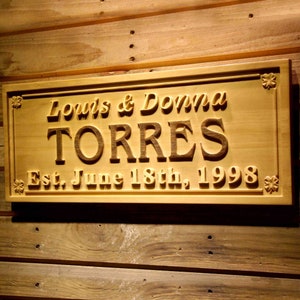 wpa0323 Personalized Family Name Wedding Gift Custom Carved Wooden Signs Last Name Décor Established 3D Engraved Couple 5 Year Anniversary
