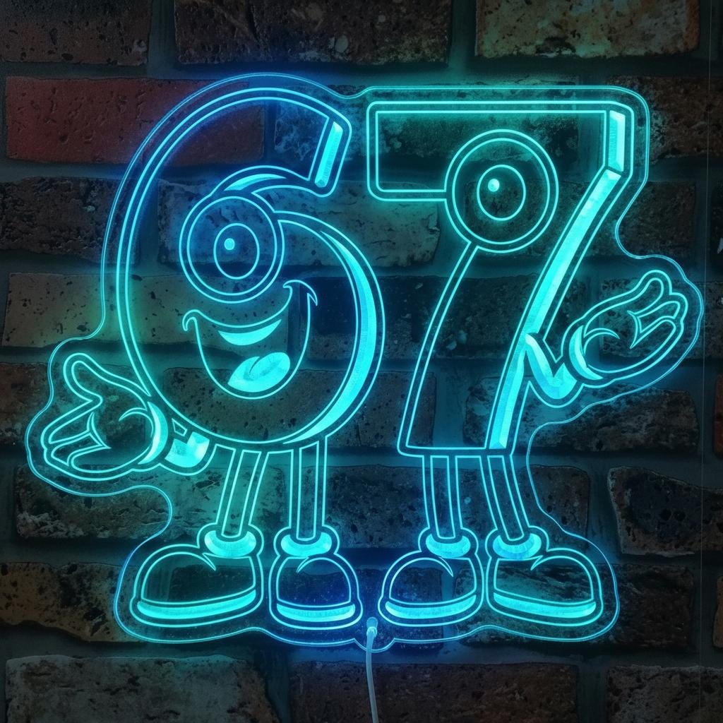 Number 67 LED Neon Sign - Six Seven Character Wall Art - Fun Meme Room ...