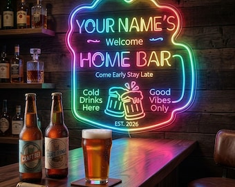 Personalized Beer Mug Home Bar Sign Custom Name Led Wall Decor Man Cave Gift Ideas Est Year Pub Light Housewarming Present fnd-p11g-tm-c