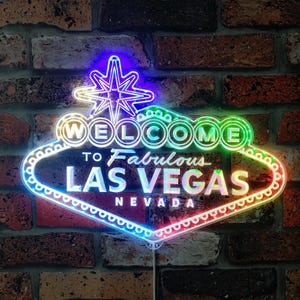 Letrero LED RGB dinámico y glamuroso "Bienvenido a la fabulosa Las Vegas" - Forma recortada a lo largo del borde - Decoración de pared 3D inteligente - Multicolor - st06-fnd-i0304-c