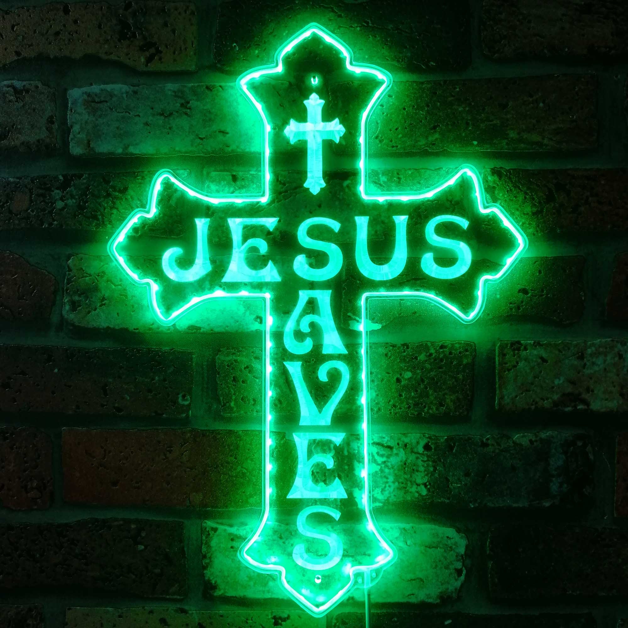 Cross Jesus Saves Room Decoration RGB Dynamic Glam LED Sign - Cut