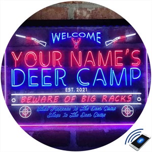 Personalized Deer Camp Home Bar Tri-Color LED Neon Light Sign,a Unique 3D Engraved Art Decor | Customize Name Date Text Man Cave  st9-tu1-tm