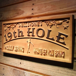 wpa0381 Name Personalized Golf 19th Hole Club House Decoration Gifts Wood Engraved Wooden Sign