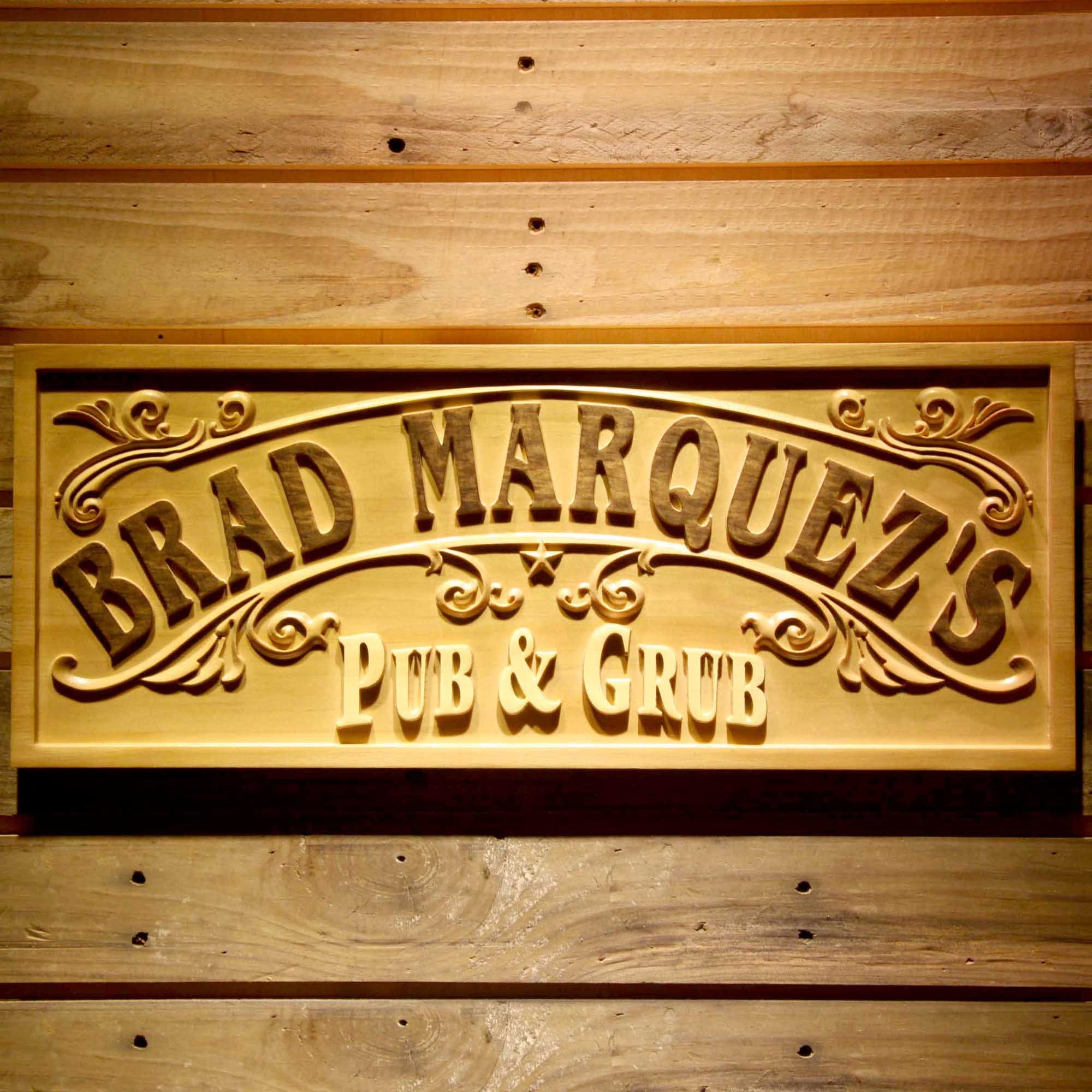 Wpa0358 名前入り PUB & GRUB クラブ ホーム バー ギフト 木製彫刻