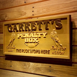 wpa0123 Naam Gepersonaliseerde Strafschop Box Ice Hockey Hout gegraveerd houten bord