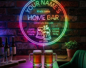 Custom Name Home Bar LED Neon Sign Personalized Beer Mug Wall Decor Man Cave Gift Housewarming Established Sign fnd-p11h-tm-c
