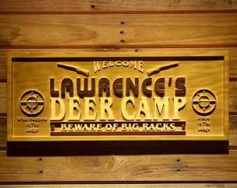 Enseigne personnalisée gravée en 3D pour camp de cerfs, décor homme des cavernes