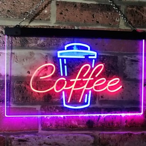 Coffee Cup Home DÃ©cor Shop Display Dual Color LED Neon Sign st6-i2361