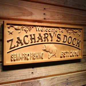 wpa0397 SEMI-PRO FISHING Name Personalized Bass Fish Boat House Decor Wood Engraved Wooden Sign