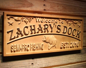 wpa0397 SEMI-PRO FISHING Name Personalized Bass Fish Boat House Decor Wood Engraved Wooden Sign