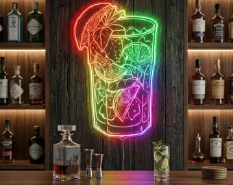 Letrero de neón LED con forma de cóctel mojito, decoración de pared colorida para bebidas, ideal para bares y cocinas. Lámpara de arte de vidrio personalizada fnd-i0142