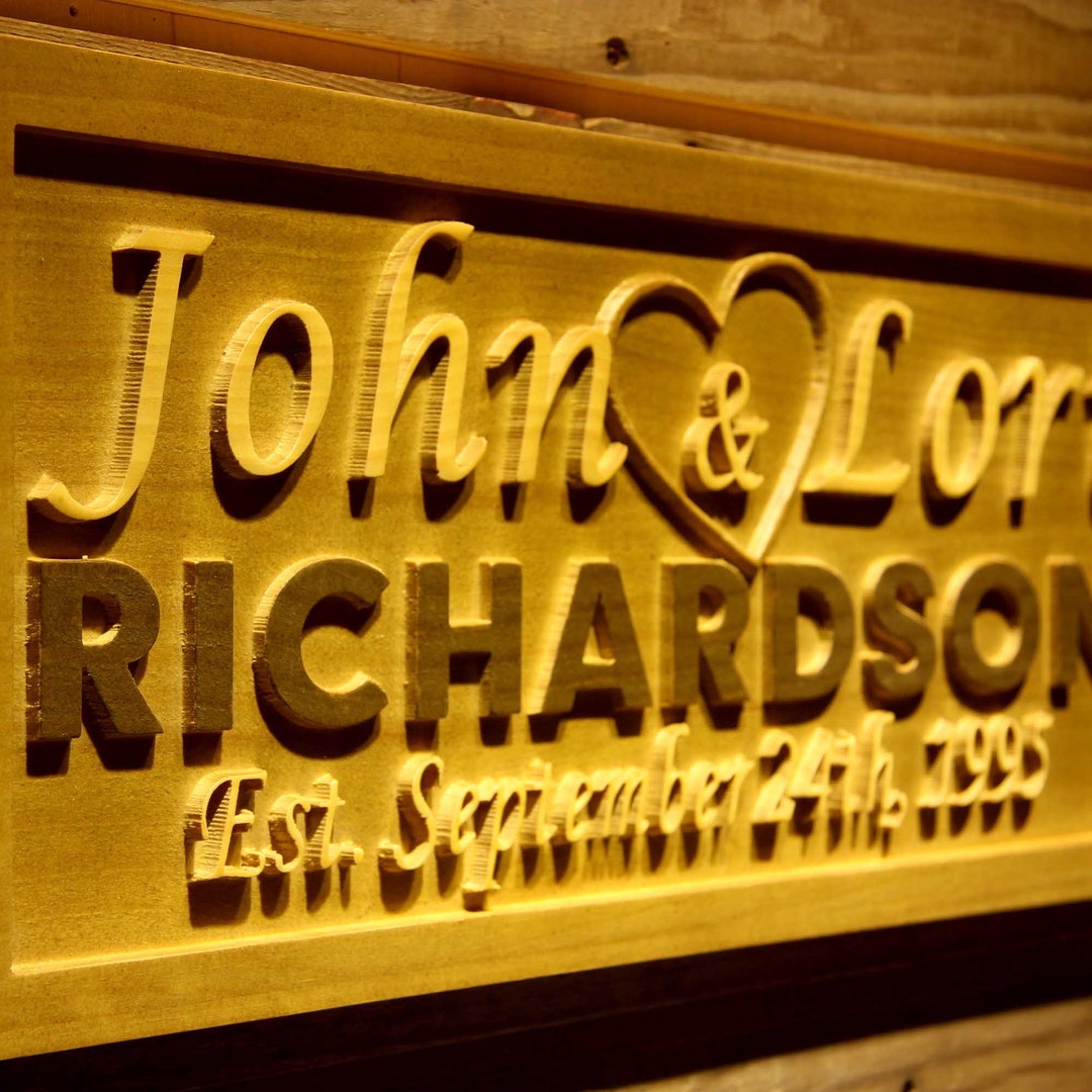 Personalized Last Name Wooden Sign, 3D Carved Family Name, Established ...
