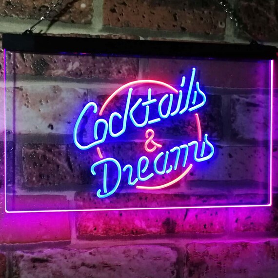 Cocktails & Dreams Bar Beer Wine Drink Pub Club Dual Color LED