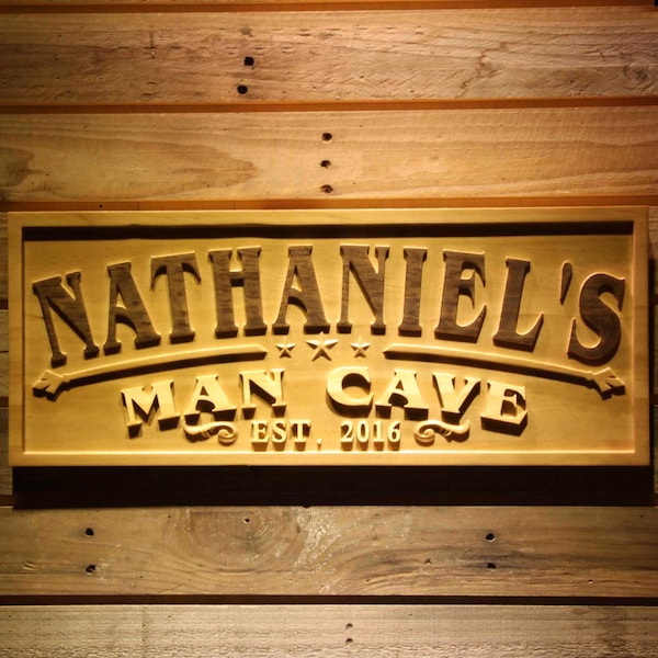 wpa0359 Name Personalized Man CAVE Established Year Men Gifts Birthday Wood Engraved Wooden Sign