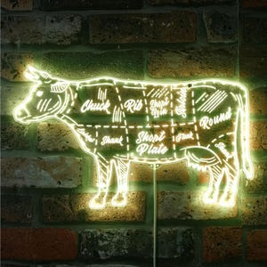 Cow Beef Meat Chart Butchery Shop RGB Dynamic Glam LED Sign - Cut-to ...