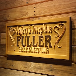 wpa0255 Personalizzato doppio cuore Mr. & Mrs. regalo di nozze personalizzato casa decoro nome stabilito famiglia regali segno di legno