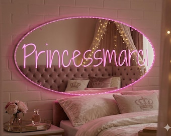 Letrero de neón LED personalizado con espejo y nombre grabado: Decoración de pared personalizada para la habitación de los niños, guardería o fiesta.