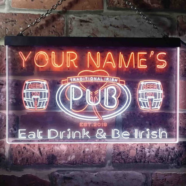 Personalized Your Name Est Year Theme Irish Pub Dual Color LED Neon Sign st6-pa1-tm