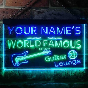 Green and Blue ADVPRO Guitar Lounge Led Neon Sign