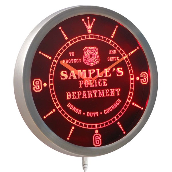 Name Personalized Custom Police Station Badge Bar Neon Sign LED Wall Clock nctk-tm