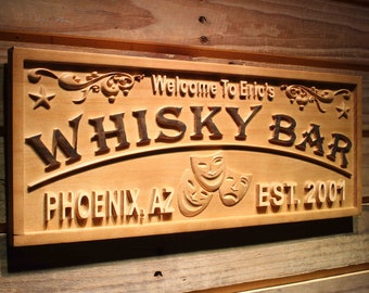 wpa0411 New Orleans Bourbon Street Name Personalized Whiskey Bar Wood Engraved Wooden Sign