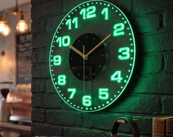 Relógio de parede com letreiro de neon para bar, cerveja, com números redondos modernos e iluminação de borda, com luz noturna de LED (cnc2007)