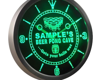 Naam Gepersonaliseerde Custom Beer Pong Cave Bar Beer Neon Sign LED Wall Clock ncqr-tm